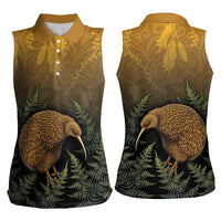 New Zealand Kiwi Bird Women Sleeveless Polo Shirt Silver Fern Mix Maori Pattern LT05 - Polynesian Pride