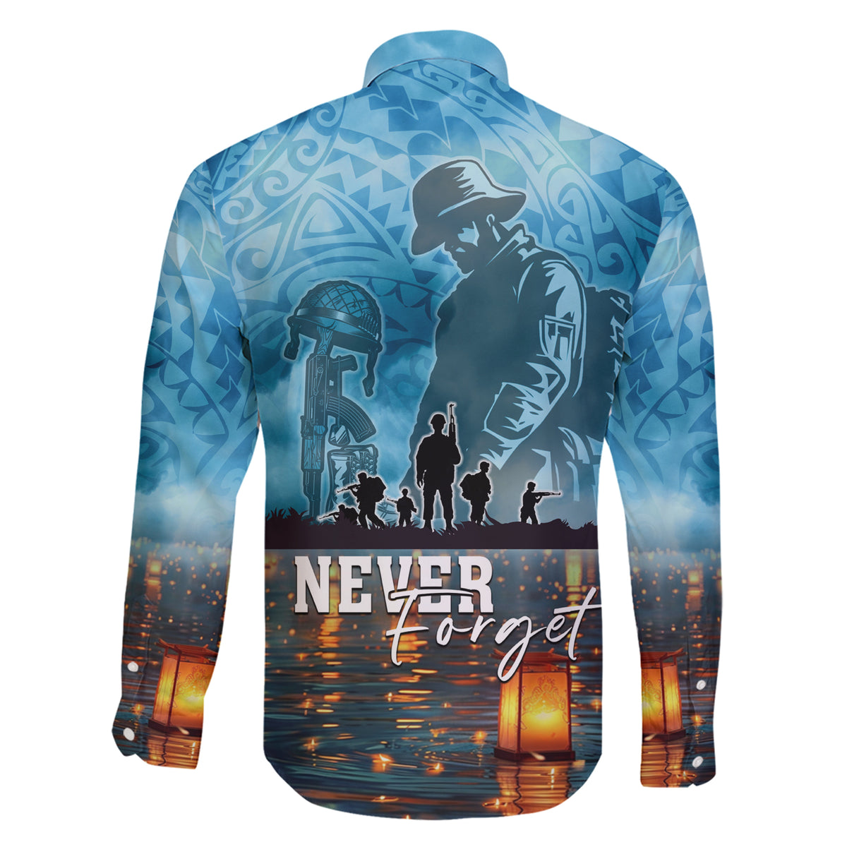 Hawaii Memorial Day Lantern Floating Family Matching Short Sleeve Bodycon Dress and Hawaiian Shirt Always In Our Hearts LT05 - Polynesian Pride