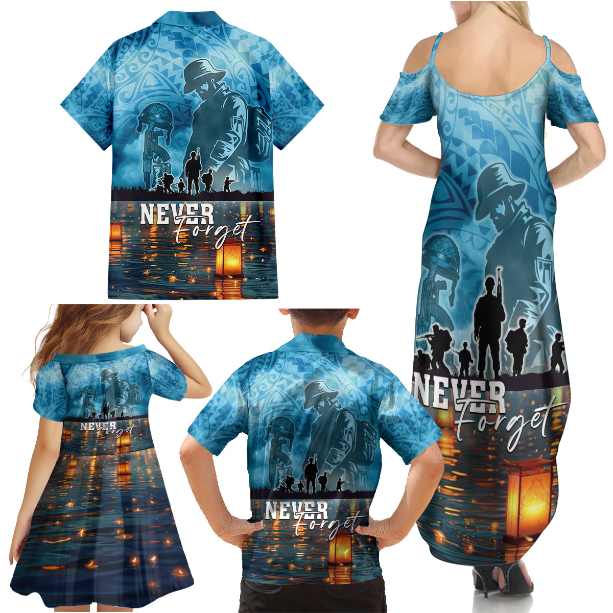 Hawaii Memorial Day Lantern Floating Family Matching Summer Maxi Dress and Hawaiian Shirt Always In Our Hearts