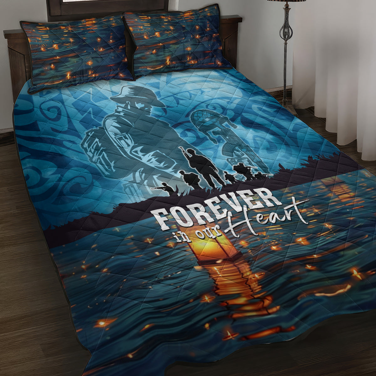 Hawaii Memorial Day Lantern Floating Quilt Bed Set Always In Our Hearts