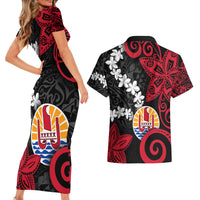 Tahiti Heiva Festival Couples Matching Short Sleeve Bodycon Dress and Hawaiian Shirt Floral Pattern With Coat Of Arms LT05 - Polynesian Pride