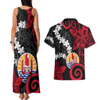 Tahiti Heiva Festival Couples Matching Tank Maxi Dress and Hawaiian Shirt Floral Pattern With Coat Of Arms LT05 - Polynesian Pride