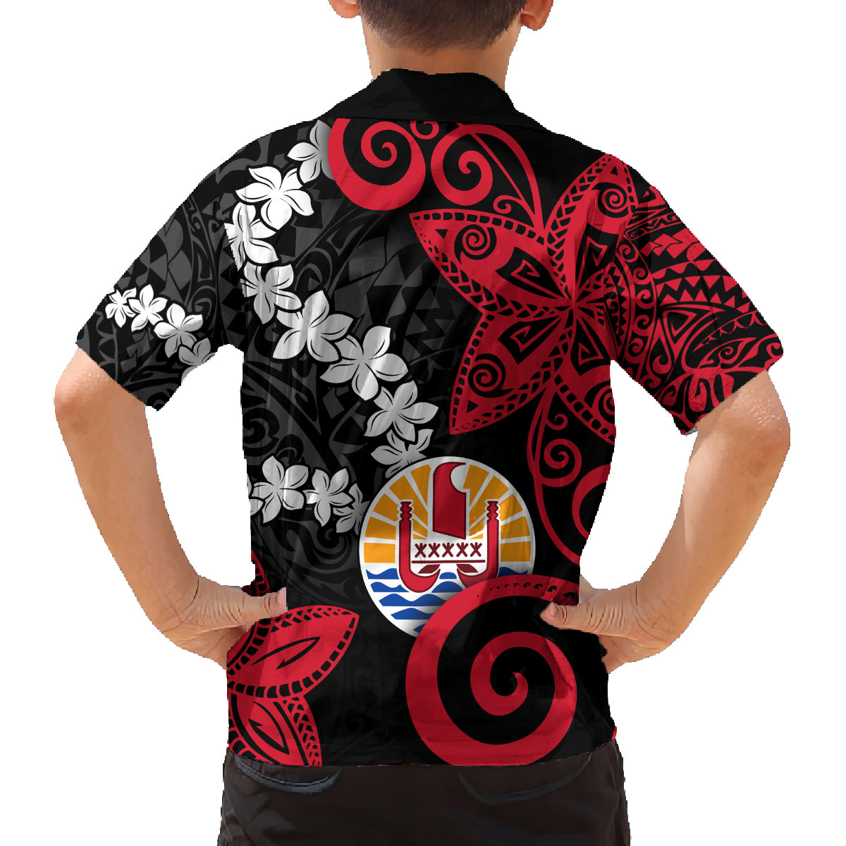 Tahiti Heiva Festival Family Matching Off Shoulder Maxi Dress and Hawaiian Shirt Floral Pattern With Coat Of Arms LT05 - Polynesian Pride