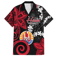 Tahiti Heiva Festival Family Matching Summer Maxi Dress and Hawaiian Shirt Floral Pattern With Coat Of Arms LT05 Dad's Shirt - Short Sleeve Black - Polynesian Pride