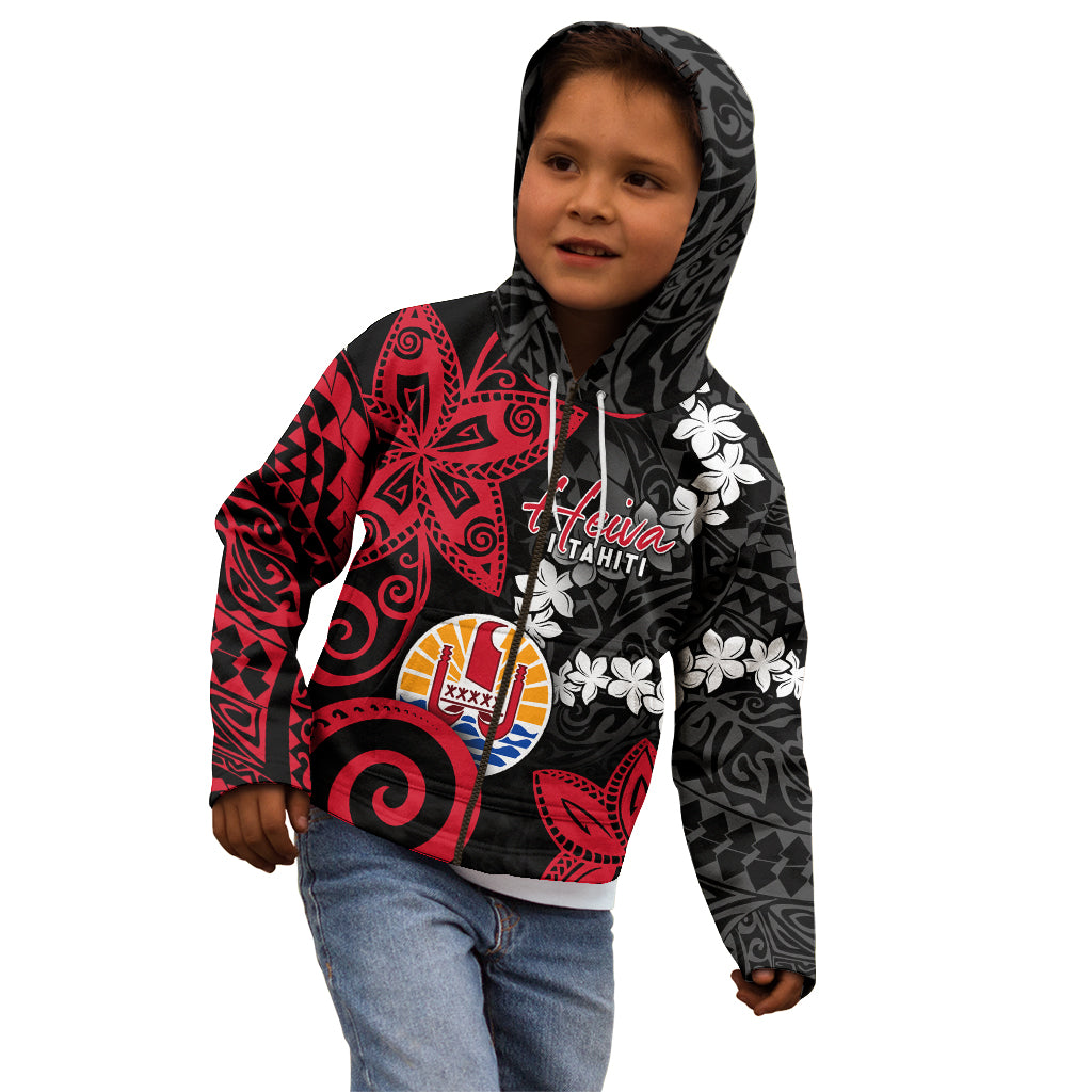 Tahiti Heiva Festival Kid Hoodie Floral Pattern With Coat Of Arms