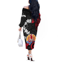 Tahiti Heiva Festival Off The Shoulder Long Sleeve Dress Floral Pattern With Coat Of Arms LT05 - Polynesian Pride