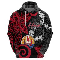 Tahiti Heiva Festival Zip Hoodie Floral Pattern With Coat Of Arms