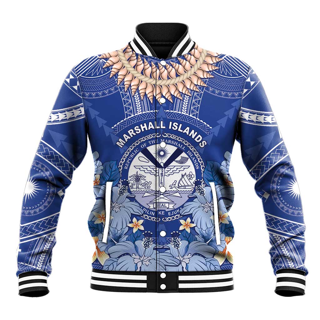 Marshall Islands Jemenei Day Baseball Jacket Polynesian Tribal Tattoo Seashell Necklace