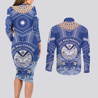 Marshall Islands Jemenei Day Couples Matching Long Sleeve Bodycon Dress and Long Sleeve Button Shirt Polynesian Tribal Tattoo Seashell Necklace