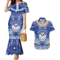 Marshall Islands Jemenei Day Couples Matching Mermaid Dress and Hawaiian Shirt Polynesian Tribal Tattoo Seashell Necklace