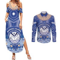 Marshall Islands Jemenei Day Couples Matching Summer Maxi Dress and Long Sleeve Button Shirt Polynesian Tribal Tattoo Seashell Necklace