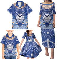 Marshall Islands Jemenei Day Family Matching Puletasi and Hawaiian Shirt Polynesian Tribal Tattoo Seashell Necklace