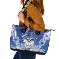 Marshall Islands Jemenei Day Leather Tote Bag Polynesian Tribal Tattoo Seashell Necklace LT05 Blue - Polynesian Pride