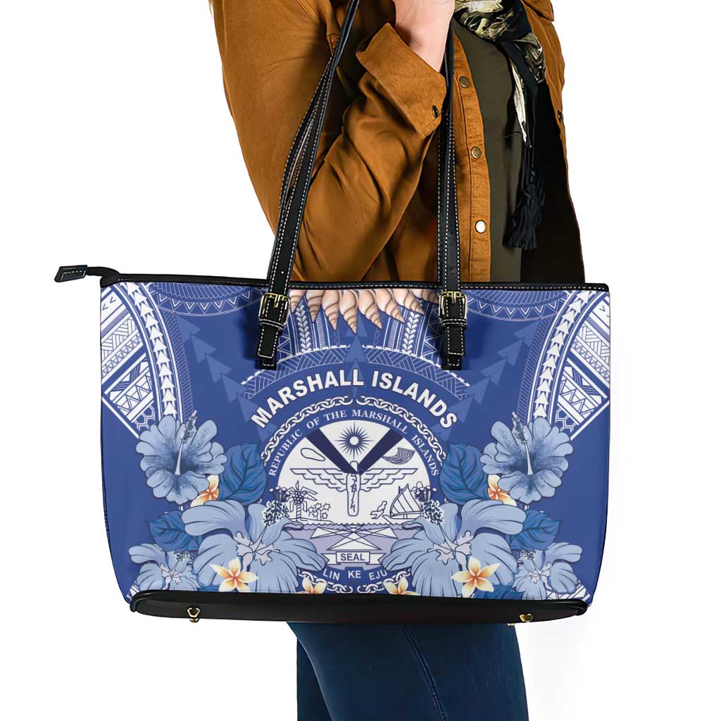 Marshall Islands Jemenei Day Leather Tote Bag Polynesian Tribal Tattoo Seashell Necklace LT05 - Polynesian Pride