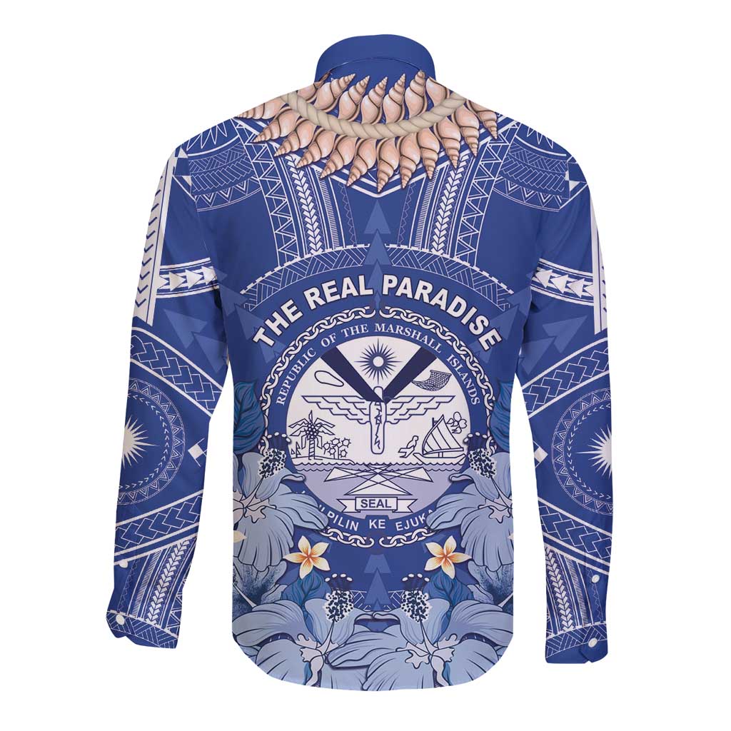 Marshall Islands Jemenei Day Long Sleeve Button Shirt Polynesian Tribal Tattoo Seashell Necklace
