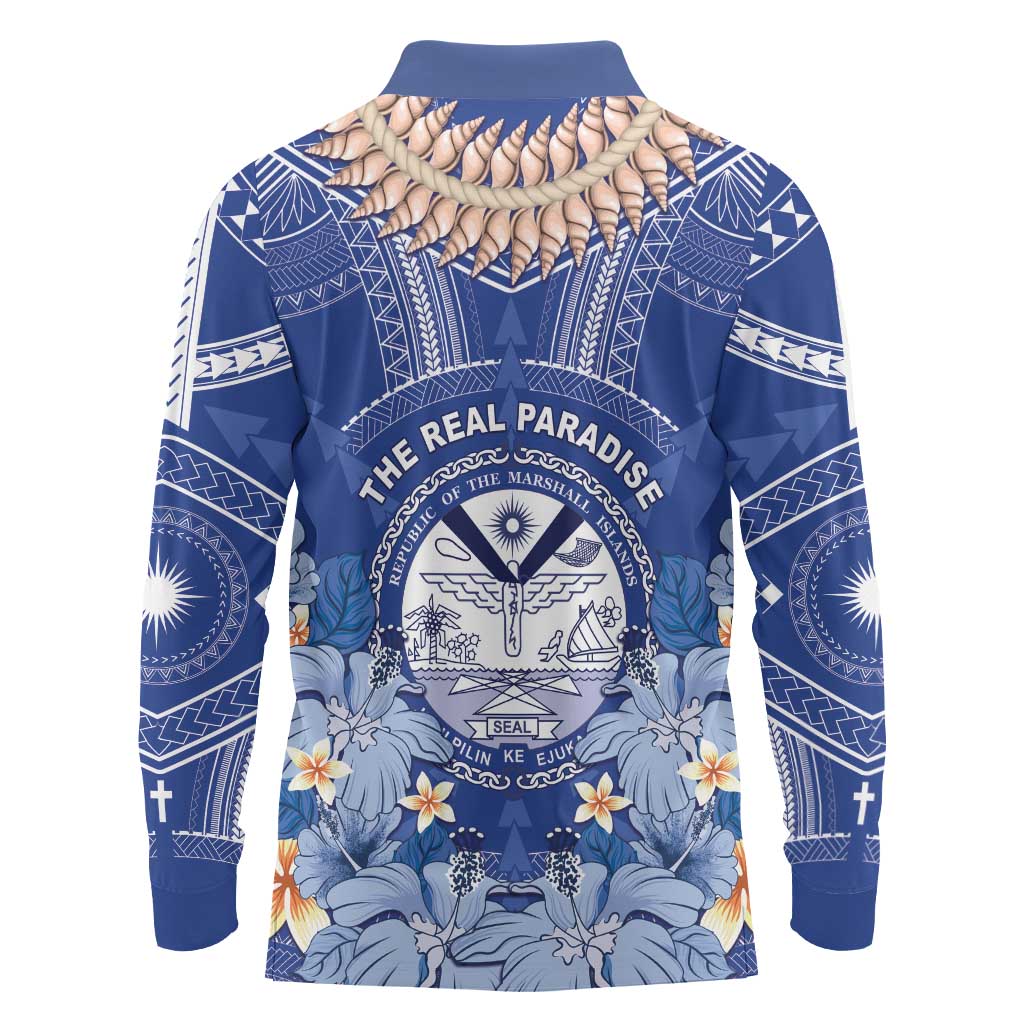 Marshall Islands Jemenei Day Long Sleeve Polo Shirt Polynesian Tribal Tattoo Seashell Necklace
