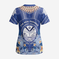 Marshall Islands Jemenei Day Scrub Top Polynesian Tribal Tattoo Seashell Necklace - Polynesian Pride