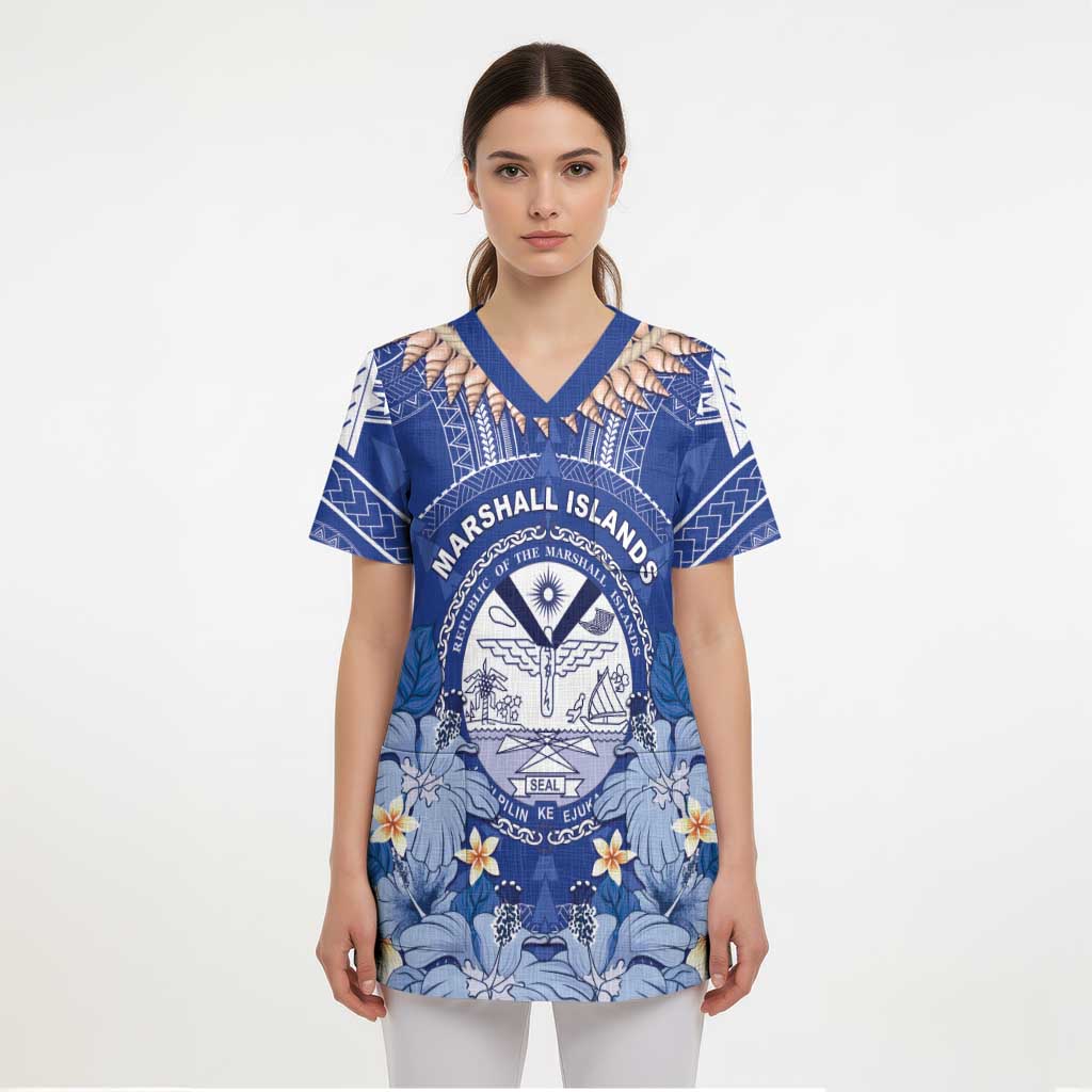 Marshall Islands Jemenei Day Scrub Top Polynesian Tribal Tattoo Seashell Necklace - Polynesian Pride