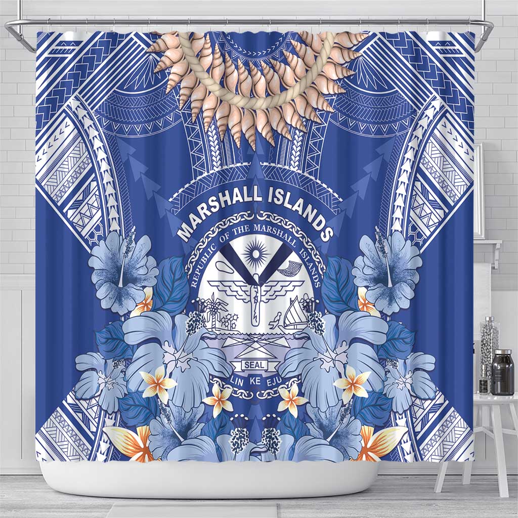 Marshall Islands Jemenei Day Shower Curtain Polynesian Tribal Tattoo Seashell Necklace