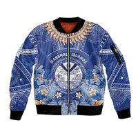 Marshall Islands Jemenei Day Sleeve Zip Bomber Jacket Polynesian Tribal Tattoo Seashell Necklace