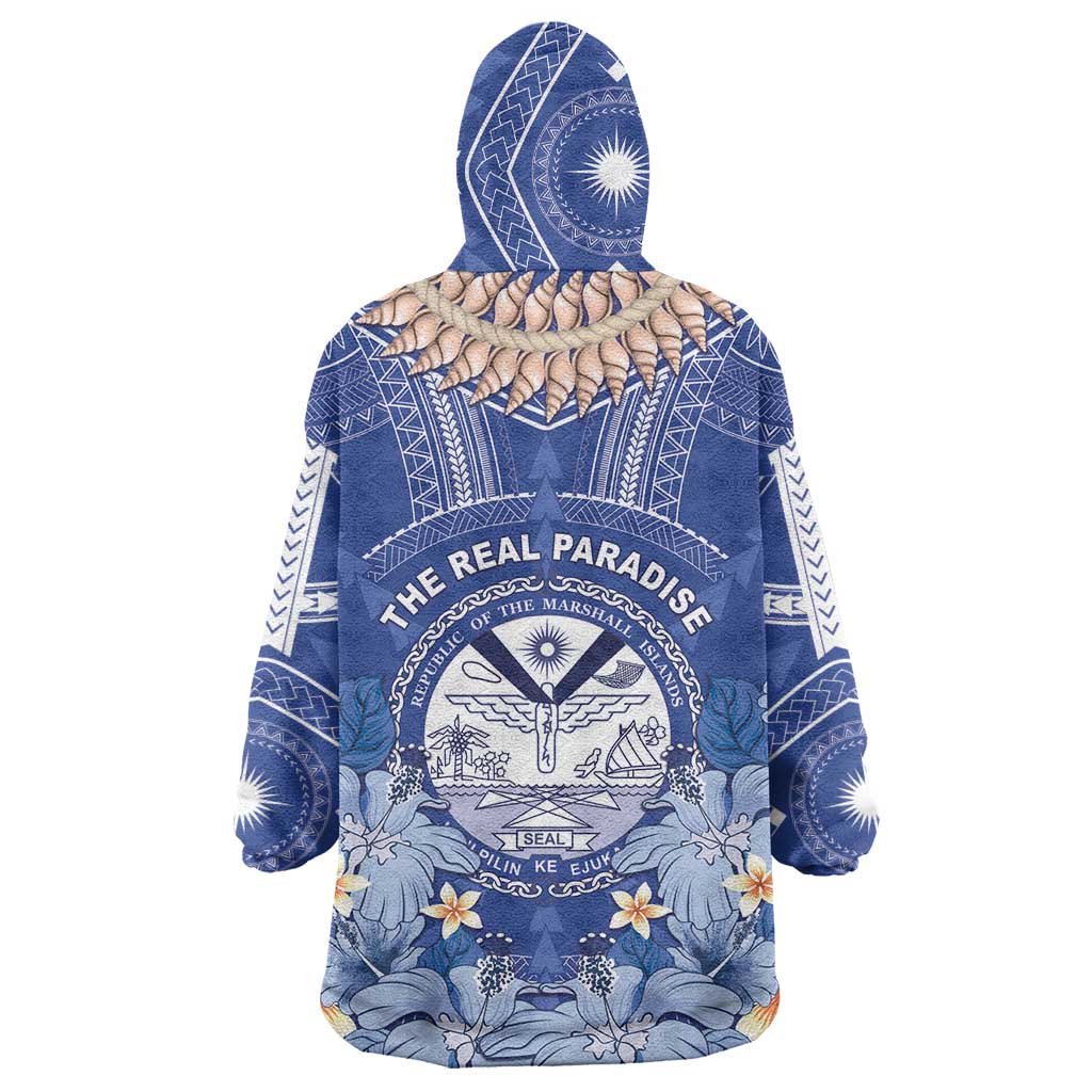Marshall Islands Jemenei Day Wearable Blanket Hoodie Polynesian Tribal Tattoo Seashell Necklace