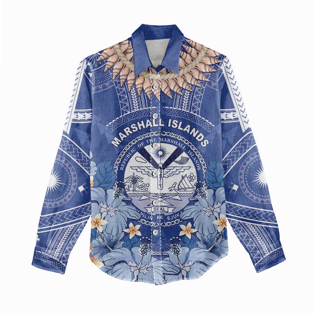 Marshall Islands Jemenei Day Women Casual Shirt Polynesian Tribal Tattoo Seashell Necklace