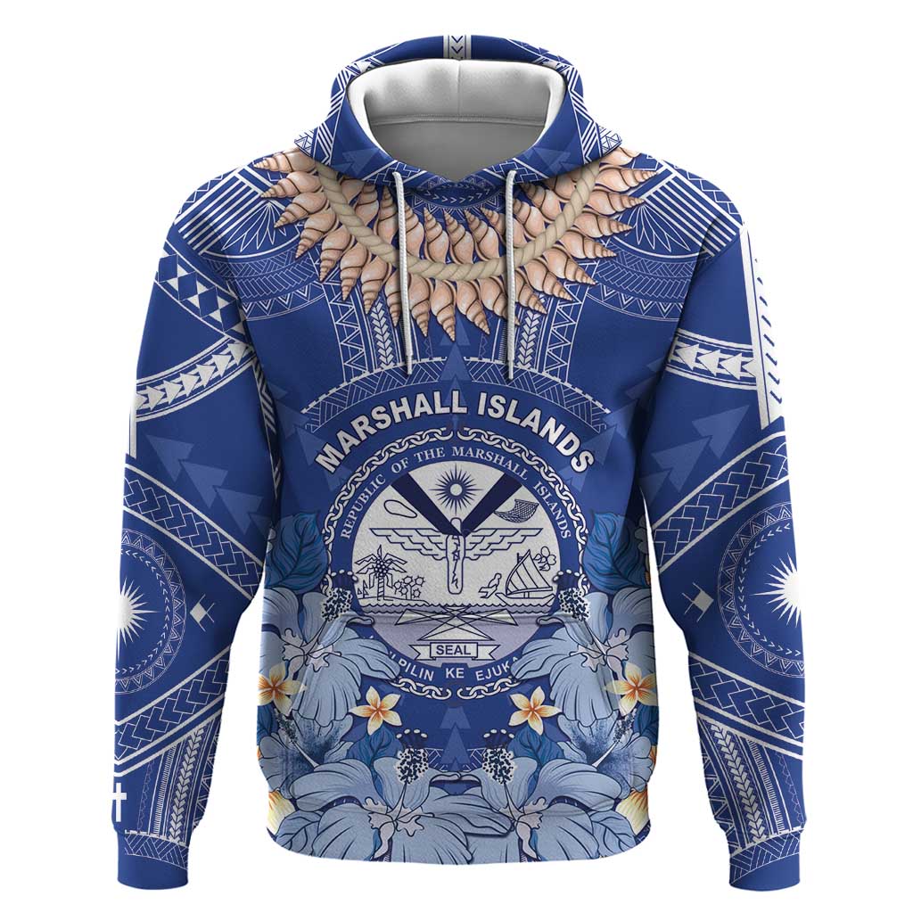 Marshall Islands Jemenei Day Zip Hoodie Polynesian Tribal Tattoo Seashell Necklace LT05 Pullover Hoodie Blue - Polynesian Pride