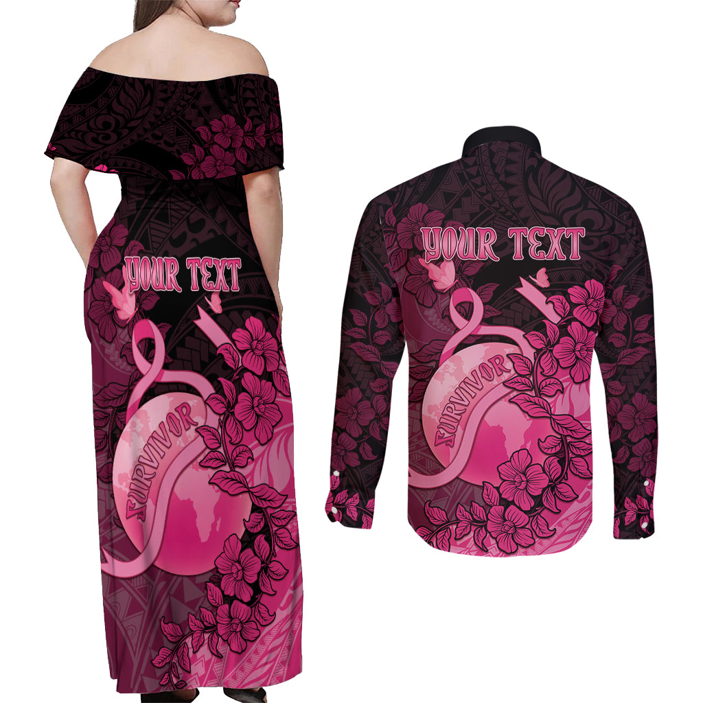 Personalised Cancer Fighter Couples Matching Off Shoulder Maxi Dress and Long Sleeve Button Shirt I Beat Cancer LT05 - Polynesian Pride