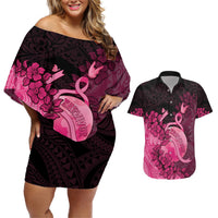 Personalised Cancer Fighter Couples Matching Off Shoulder Short Dress and Hawaiian Shirt I Beat Cancer