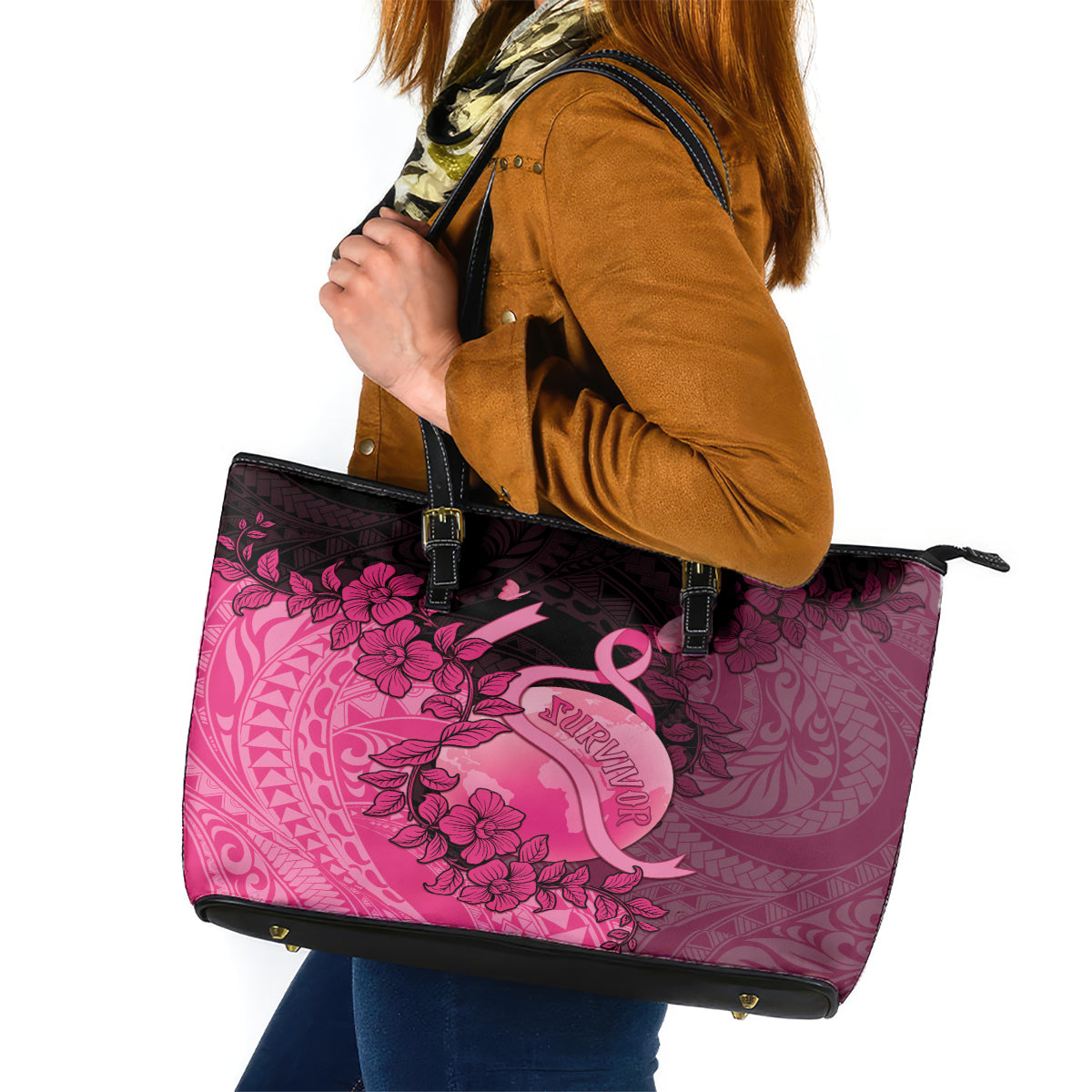 Cancer Fighter Leather Tote Bag I Beat Cancer