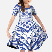 Northern Mariana Islands Liberation Day Family Matching Long Sleeve Bodycon Dress and Hawaiian Shirt 79th Anniversary LT05 Daughter's Dress Blue - Polynesian Pride