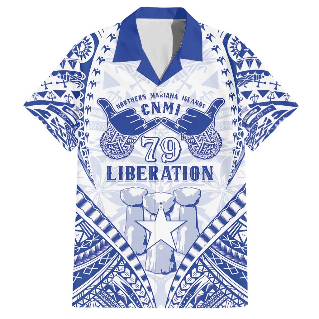 Northern Mariana Islands Liberation Day Family Matching Long Sleeve Bodycon Dress and Hawaiian Shirt 79th Anniversary LT05 Dad's Shirt - Short Sleeve Blue - Polynesian Pride