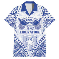 Northern Mariana Islands Liberation Day Family Matching Long Sleeve Bodycon Dress and Hawaiian Shirt 79th Anniversary LT05 Dad's Shirt - Short Sleeve Blue - Polynesian Pride