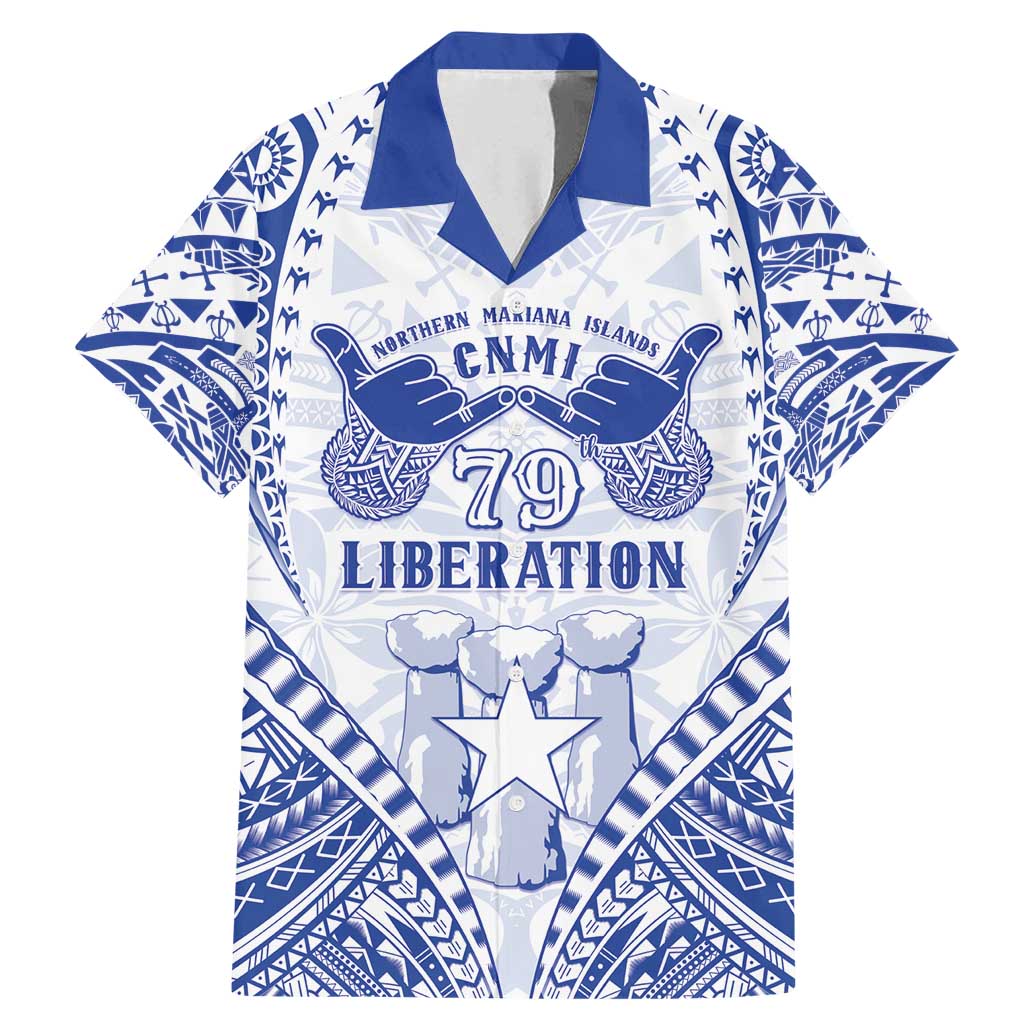 Northern Mariana Islands Liberation Day Family Matching Mermaid Dress and Hawaiian Shirt 79th Anniversary LT05 Dad's Shirt - Short Sleeve Blue - Polynesian Pride