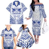 Northern Mariana Islands Liberation Day Family Matching Off The Shoulder Long Sleeve Dress and Hawaiian Shirt 79th Anniversary LT05 - Polynesian Pride