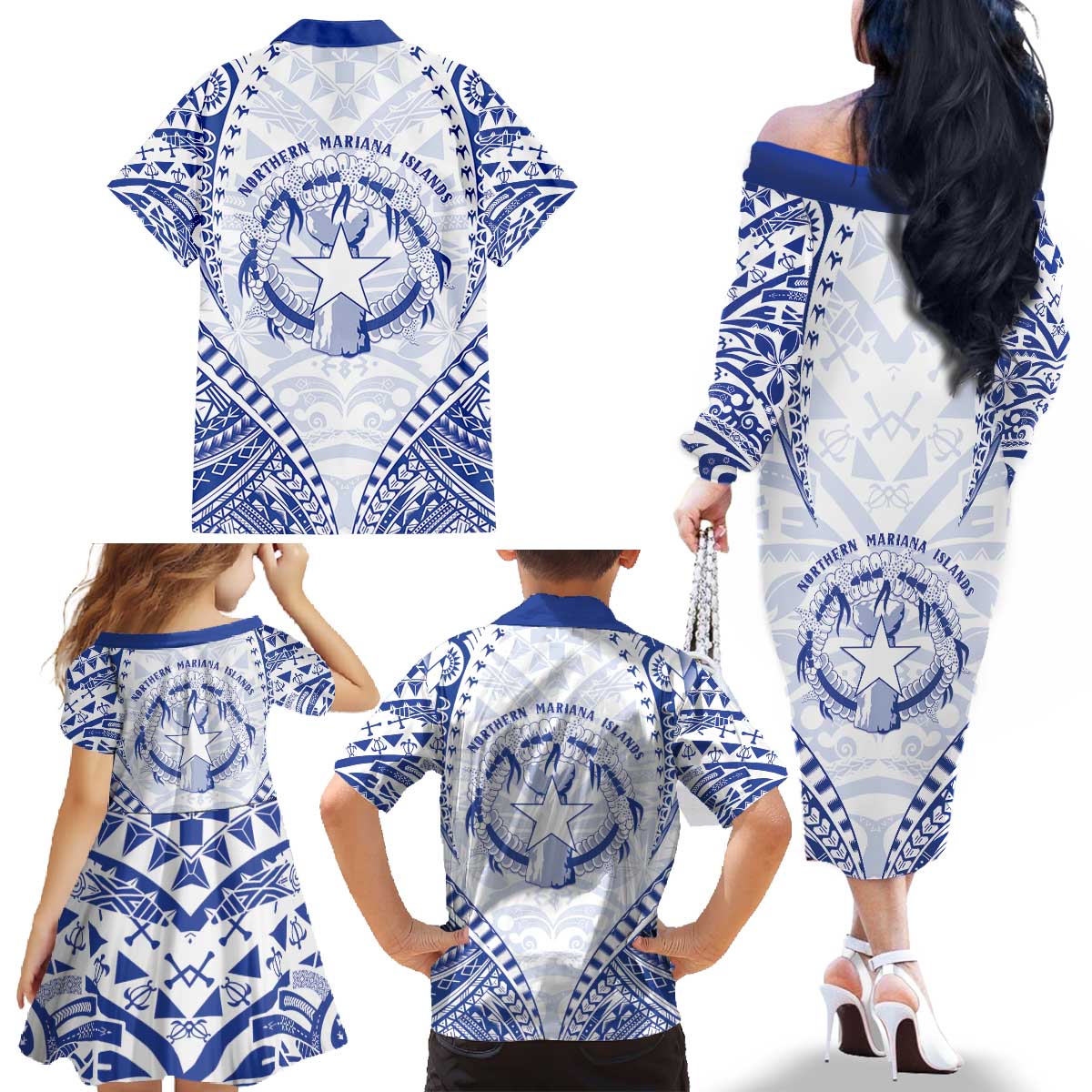 Northern Mariana Islands Liberation Day Family Matching Off The Shoulder Long Sleeve Dress and Hawaiian Shirt 79th Anniversary LT05 - Polynesian Pride