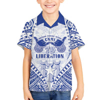 Northern Mariana Islands Liberation Day Family Matching Off The Shoulder Long Sleeve Dress and Hawaiian Shirt 79th Anniversary LT05 Son's Shirt Blue - Polynesian Pride