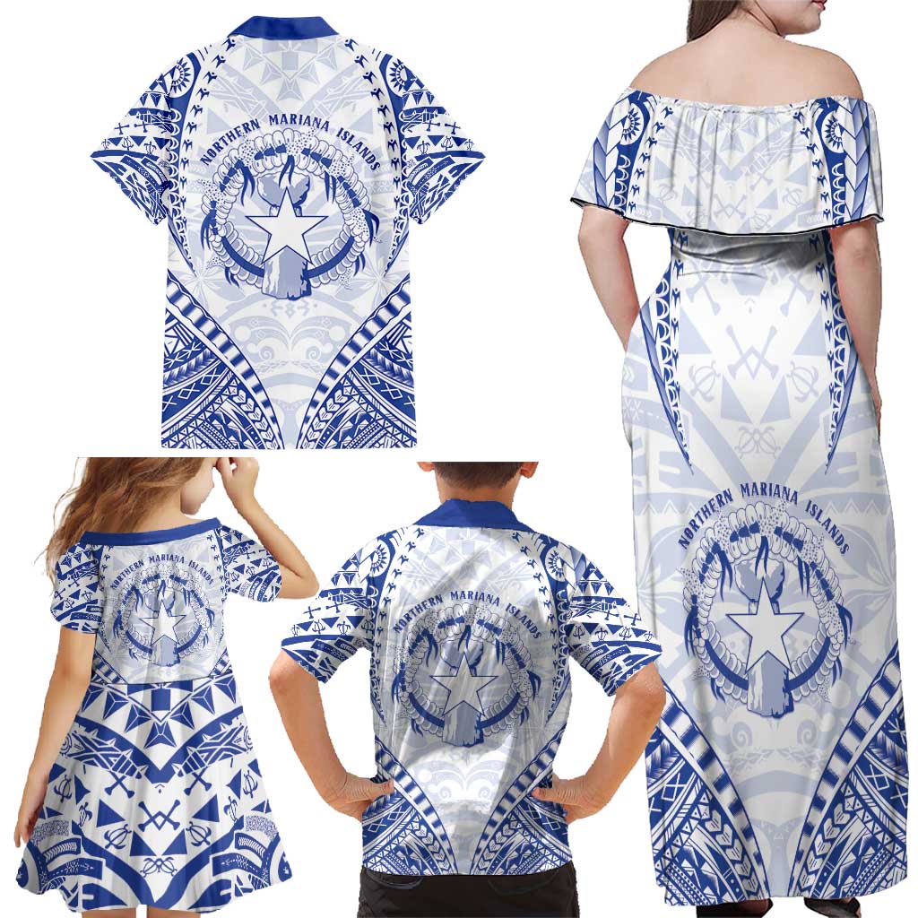 Northern Mariana Islands Liberation Day Family Matching Off Shoulder Maxi Dress and Hawaiian Shirt 79th Anniversary