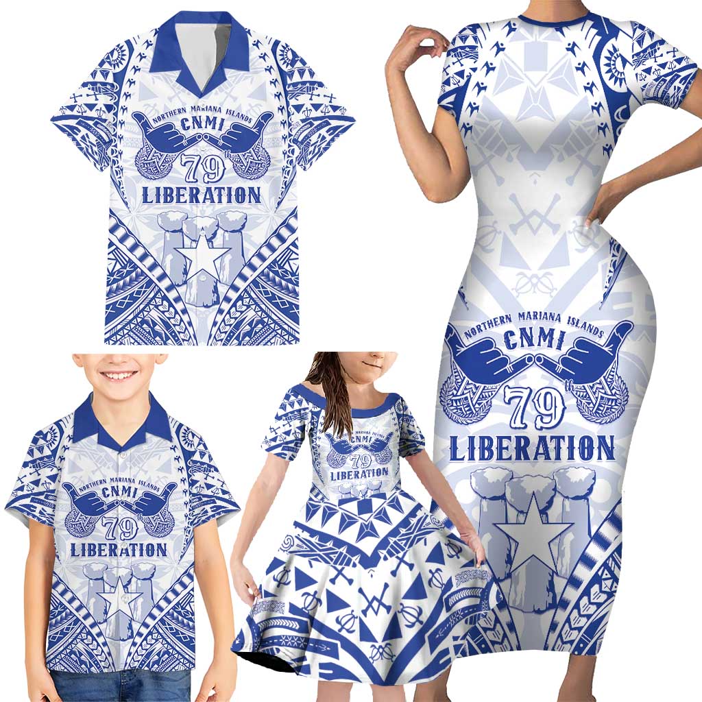 Northern Mariana Islands Liberation Day Family Matching Short Sleeve Bodycon Dress and Hawaiian Shirt 79th Anniversary LT05 - Polynesian Pride