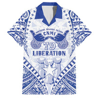 Northern Mariana Islands Liberation Day Family Matching Short Sleeve Bodycon Dress and Hawaiian Shirt 79th Anniversary LT05 Dad's Shirt - Short Sleeve Blue - Polynesian Pride