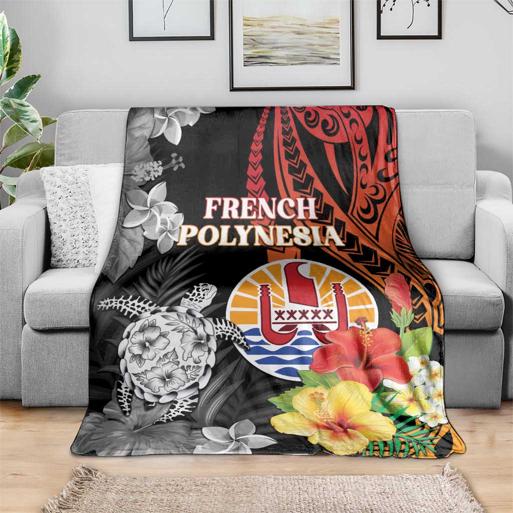 French Polynesia Bastille Day Blanket Tropical Turtle Hibiscus Polynesian Pattern