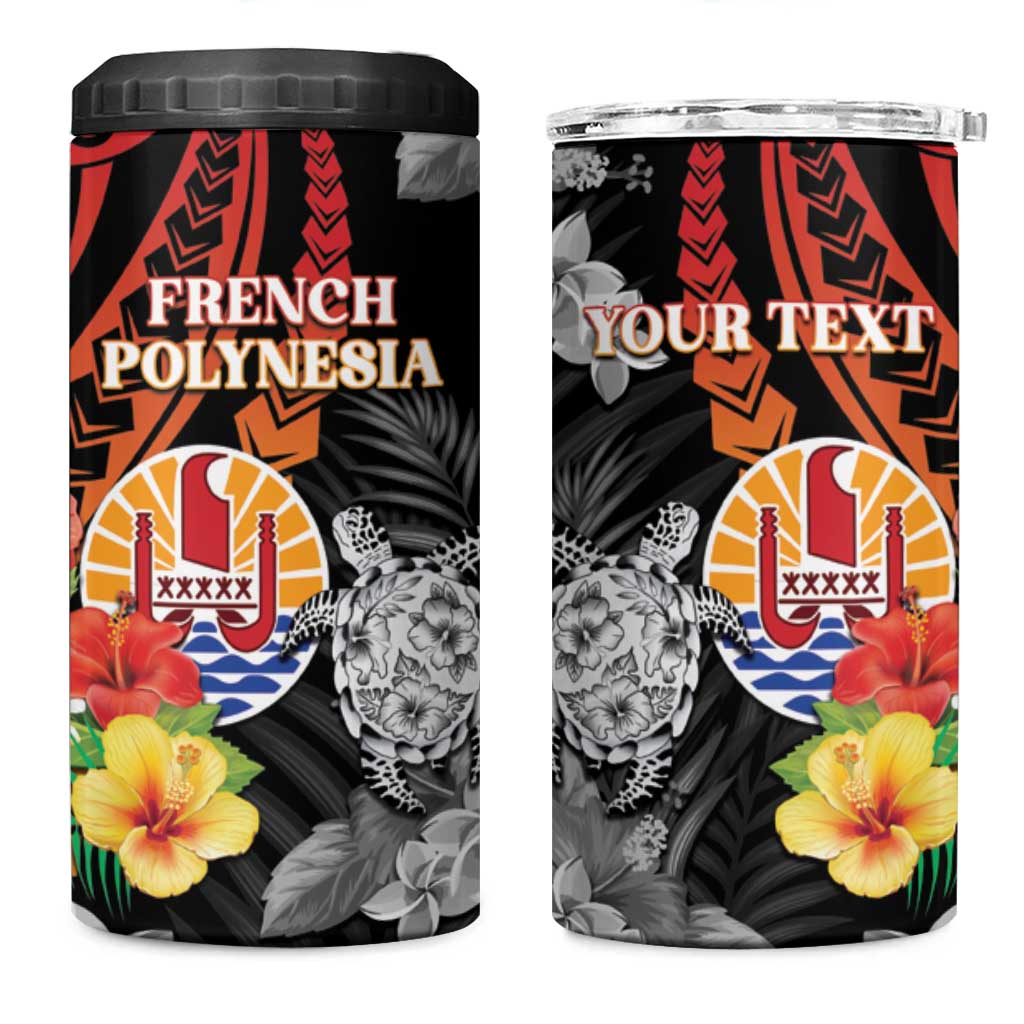 Personalised French Polynesia Bastille Day 4 in 1 Can Cooler Tumbler Tropical Turtle Hibiscus Polynesian Pattern