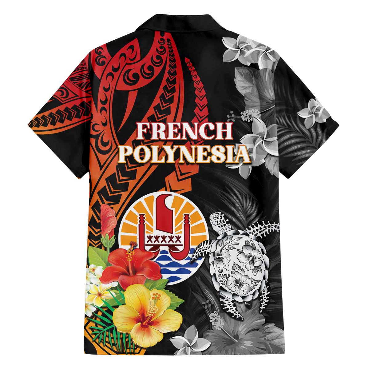 French Polynesia Bastille Day Family Matching Off Shoulder Short Dress and Hawaiian Shirt Tropical Turtle Hibiscus Polynesian Pattern
