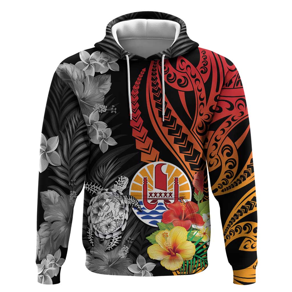 French Polynesia Bastille Day Hoodie Tropical Turtle Hibiscus Polynesian Pattern