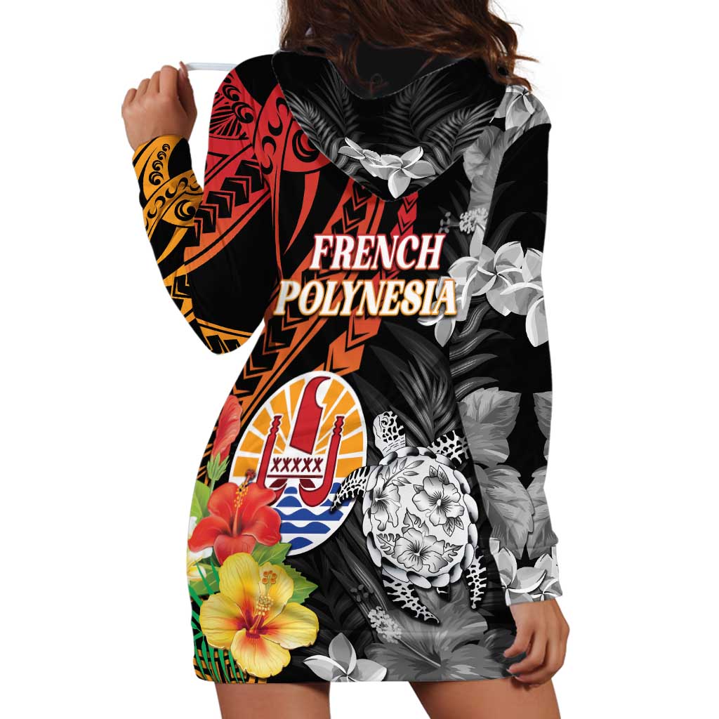 French Polynesia Bastille Day Hoodie Dress Tropical Turtle Hibiscus Polynesian Pattern