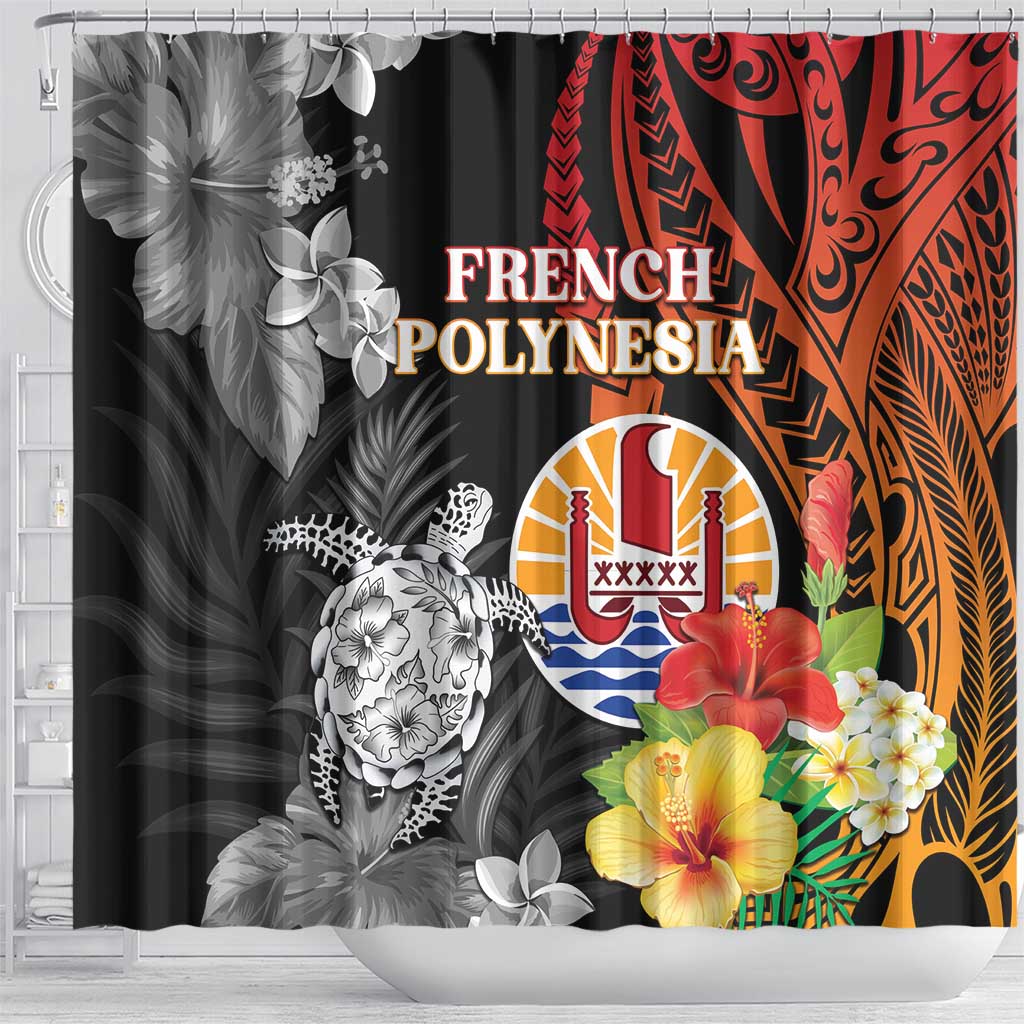 French Polynesia Bastille Day Shower Curtain Tropical Turtle Hibiscus Polynesian Pattern