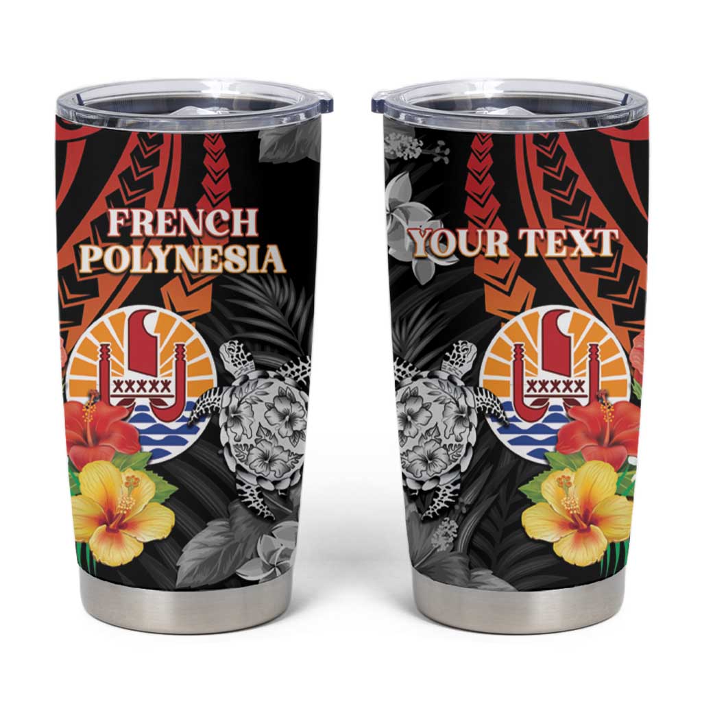 Personalised French Polynesia Bastille Day Tumbler Cup Tropical Turtle Hibiscus Polynesian Pattern