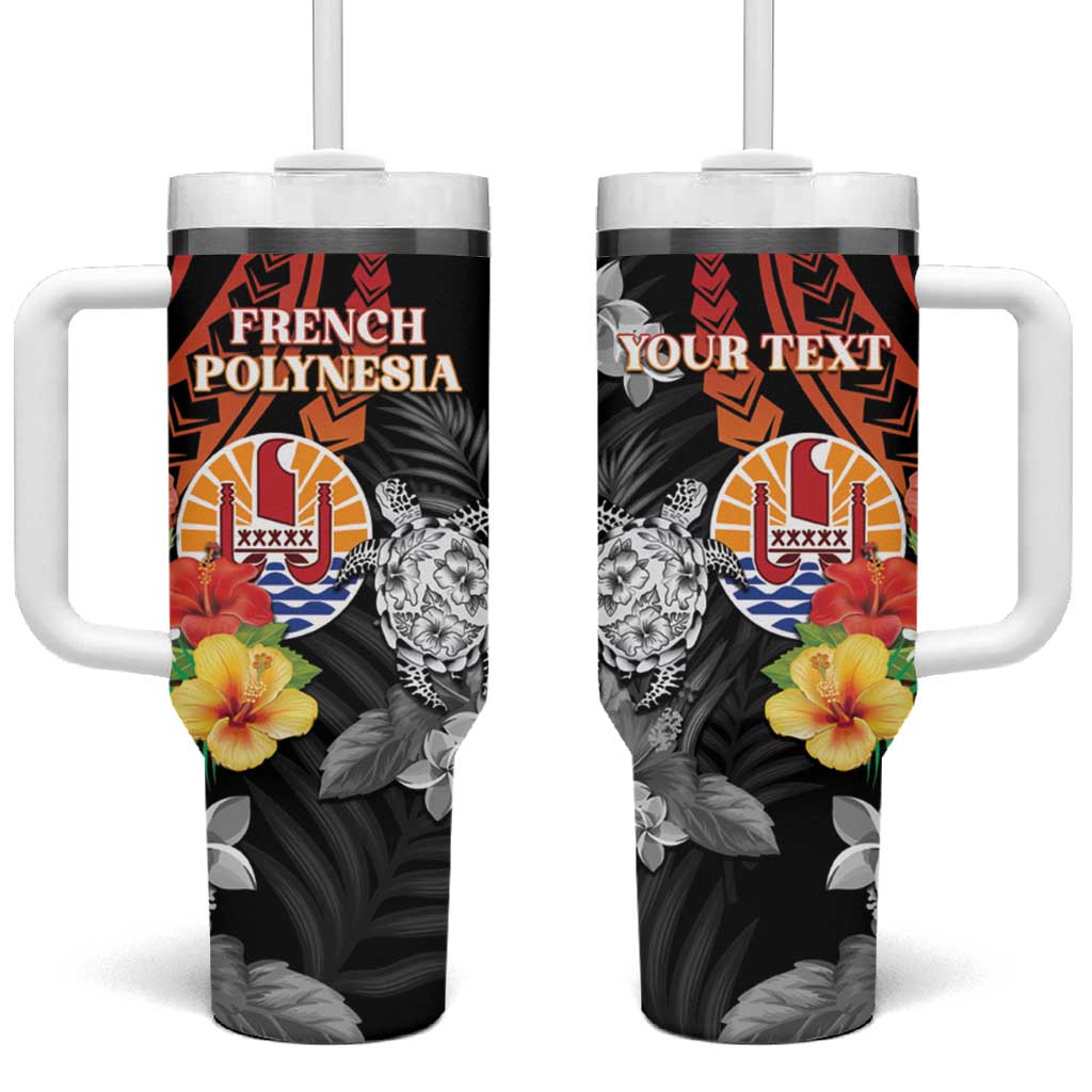 Personalised French Polynesia Bastille Day Tumbler With Handle Tropical Turtle Hibiscus Polynesian Pattern