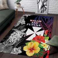 Wallis and Futuna Bastille Day Area Rug Tropical Turtle Hibiscus Polynesian Pattern