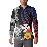 Wallis and Futuna Bastille Day Button Sweatshirt Tropical Turtle Hibiscus Polynesian Pattern